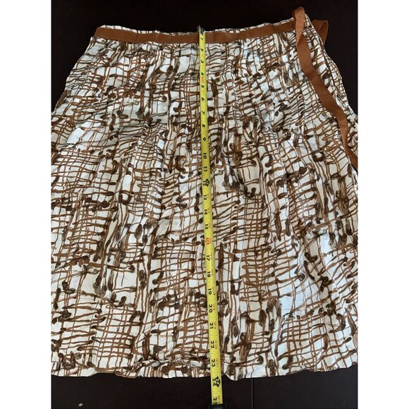 Vintage Carole Little Brown & White Abstract Print Silk Midi Skirt With Side Tie - Picture 8 of 8